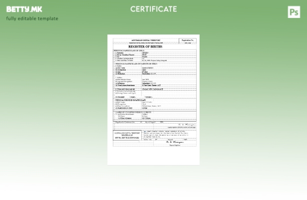 модерен стил Шаблон за извод од матична книга на австралиската престолнина т